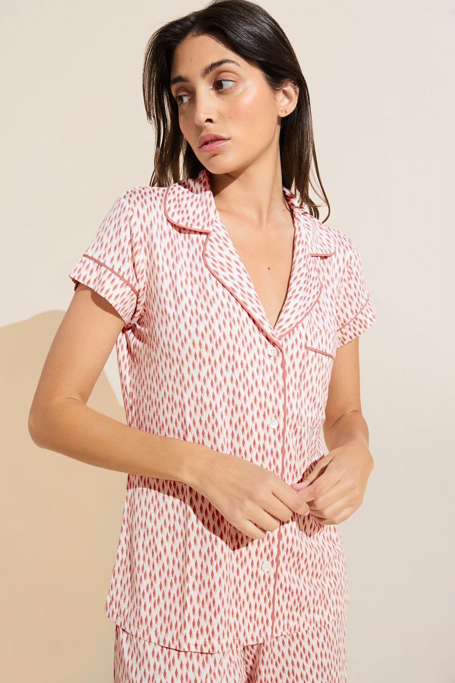 Eberjey Gisele Printed TENCEL™ Modal Short Sleeve Cropped PJ Set Donna Pigiama Rosse Scuro Rosa Bianche | JPZ3983SH