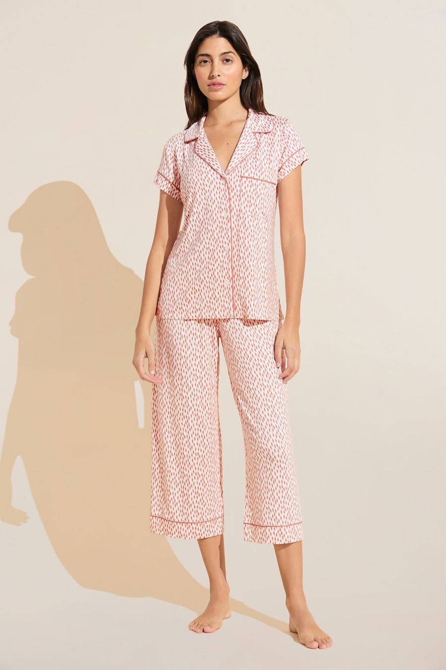 Eberjey Gisele Printed TENCEL™ Modal Short Sleeve Cropped PJ Set Donna Pigiama Rosse Scuro Rosa Bianche | JPZ3983SH