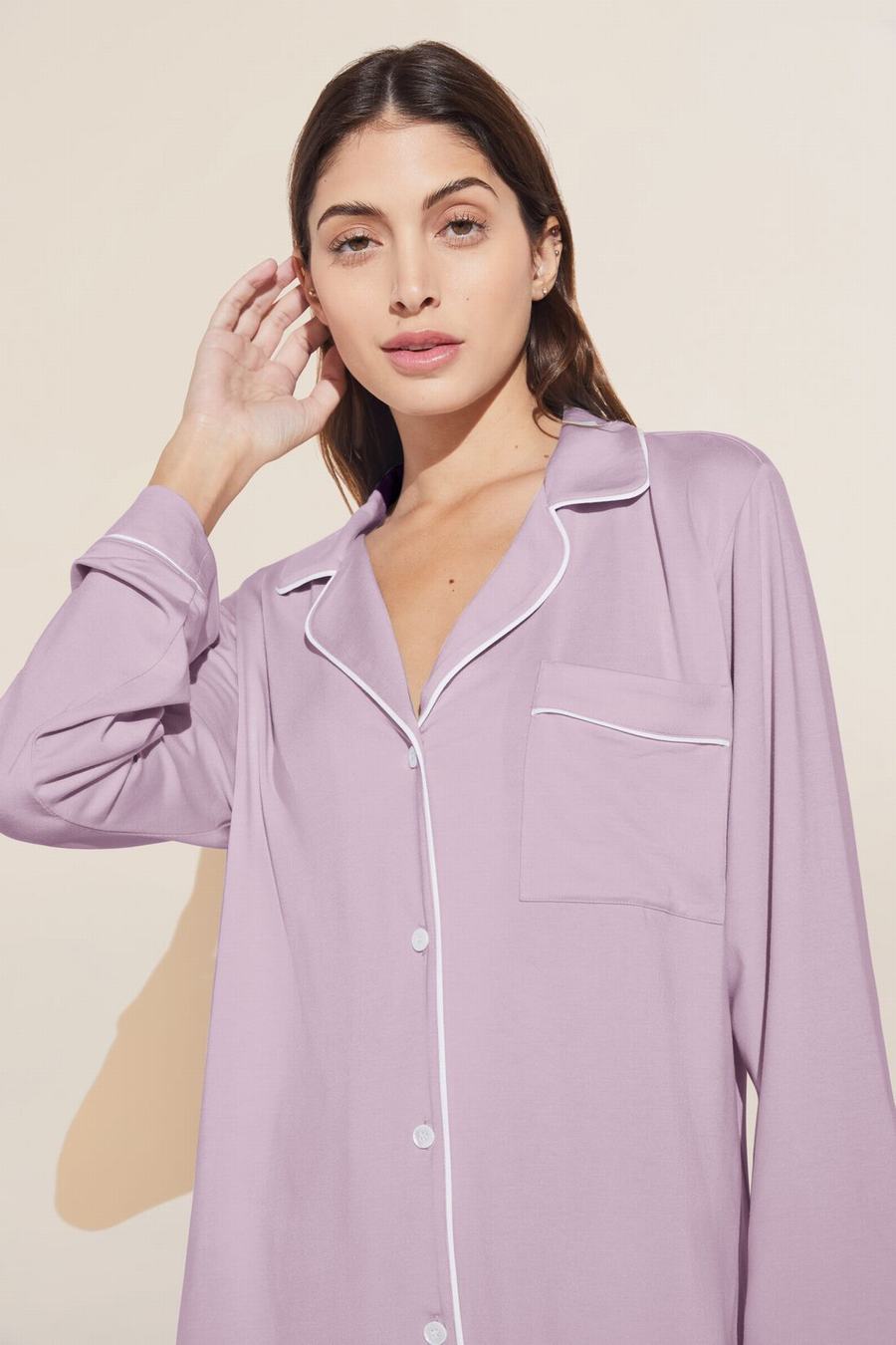 Eberjey Gisele TENCEL™ Modal Long PJ Set Donna Pigiama Viola Bianche | ZEA9179ZM