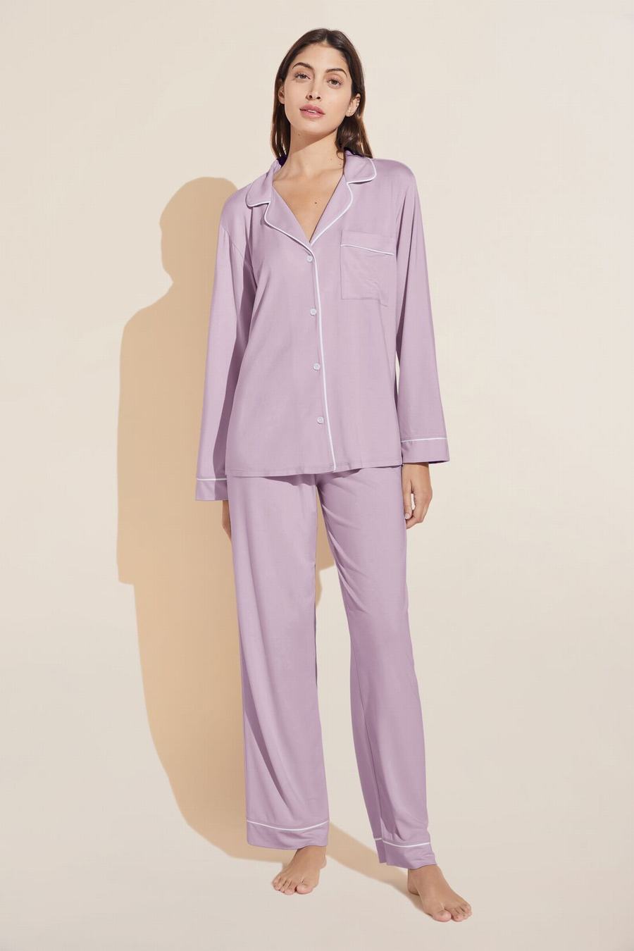 Eberjey Gisele TENCEL™ Modal Long PJ Set Donna Pigiama Viola Bianche | ZEA9179ZM