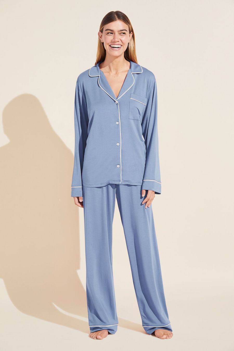 Eberjey Gisele TENCEL™ Modal Long PJ Set Donna Pigiama Blu Bianche | RZI2260EU