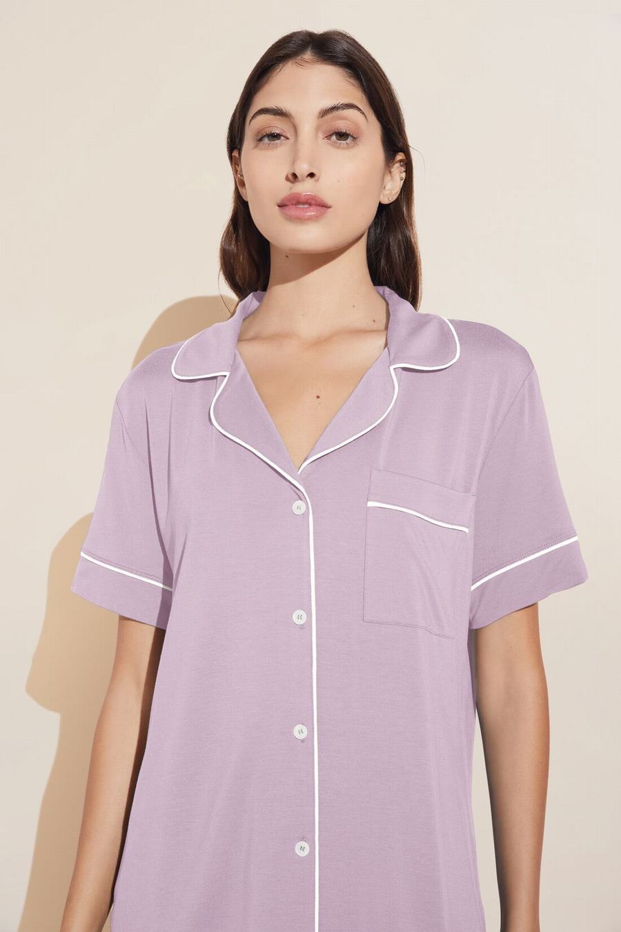 Eberjey Gisele TENCEL™ Modal Relaxed Short PJ Set Donna Pigiama Viola Bianche | XIZ4826AO