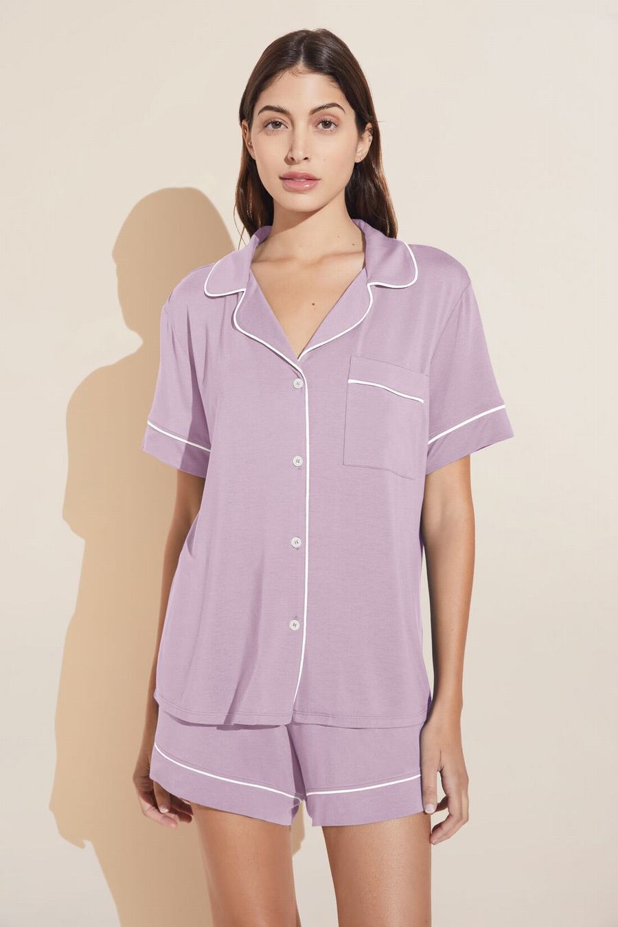 Eberjey Gisele TENCEL™ Modal Relaxed Short PJ Set Donna Pigiama Viola Bianche | XIZ4826AO