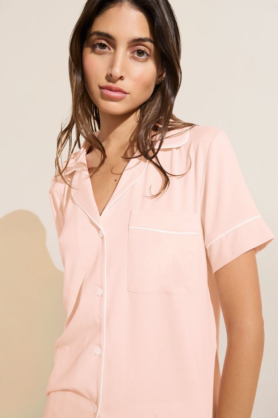 Eberjey Gisele TENCEL™ Modal Relaxed Short PJ Set Donna Pigiama Rosa Bianche | XAX8340WN