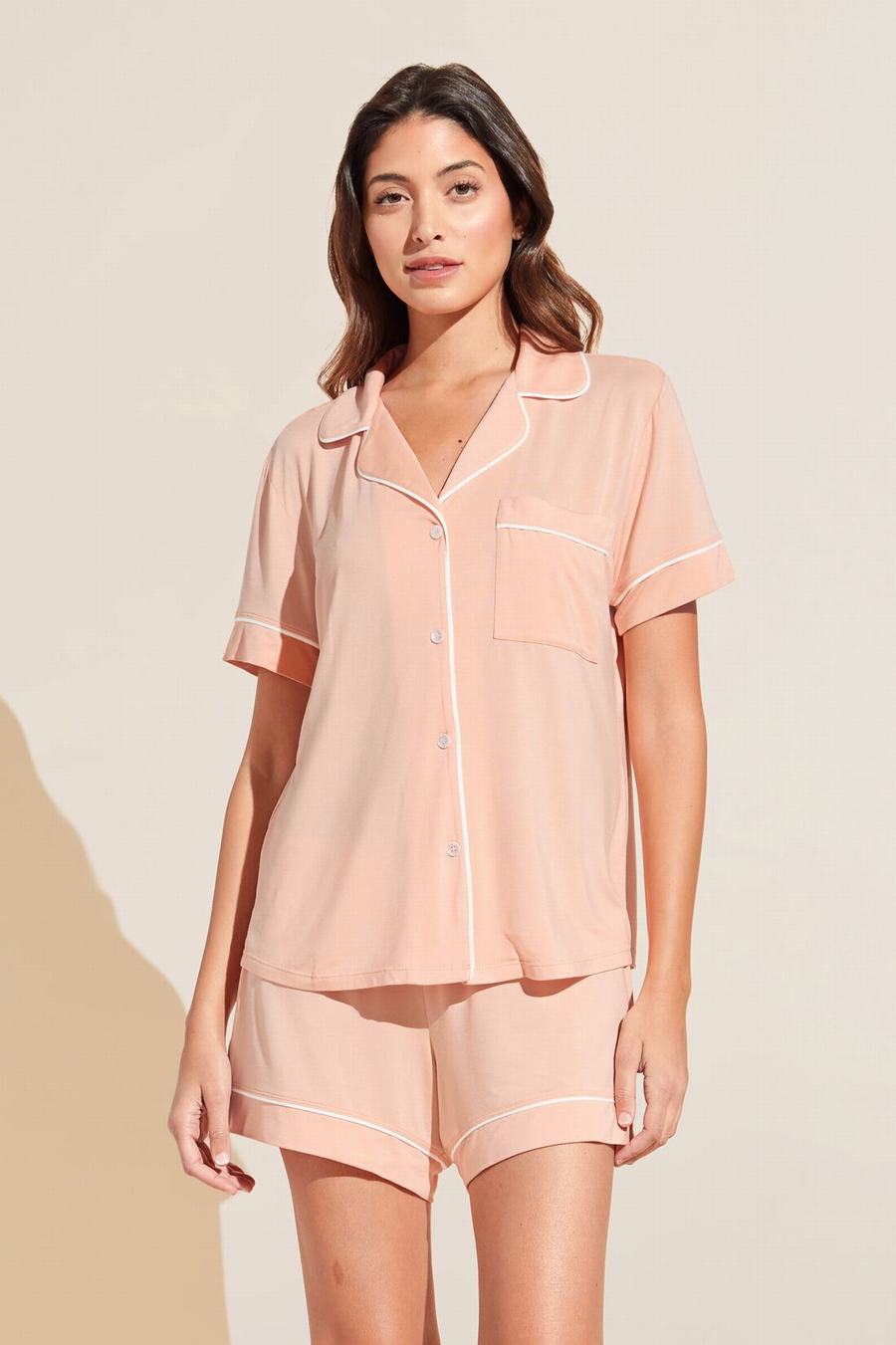 Eberjey Gisele TENCEL Modal Relaxed Short PJ Set Donna Pigiama Corallo Bianche | JNM172TG