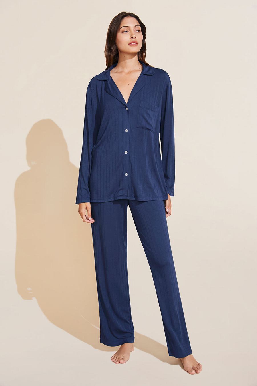 Eberjey Gisele TENCEL™ Modal Rib Long PJ Set Donna Pigiama Blu Marino | RSF359FT