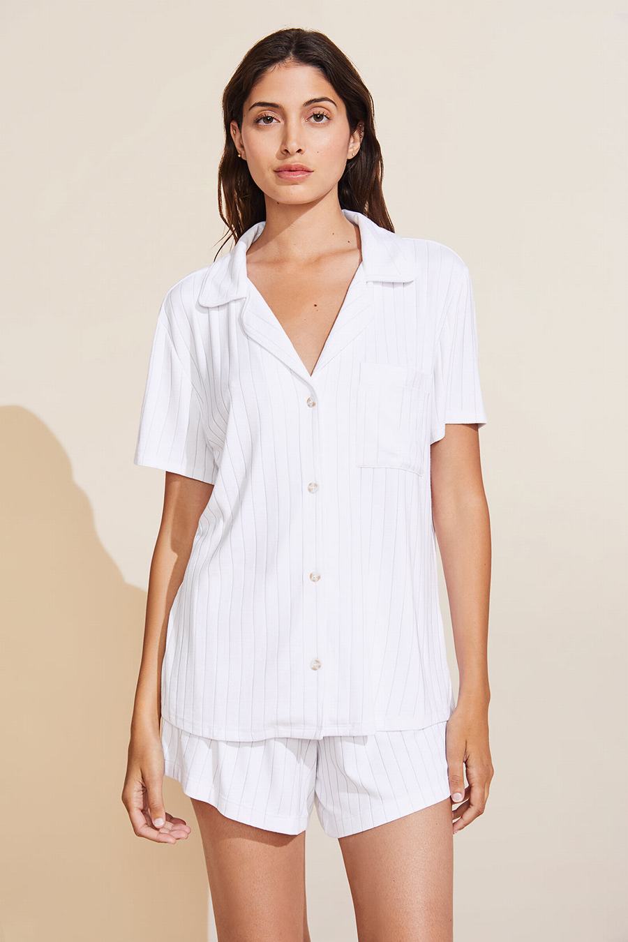 Eberjey Gisele TENCEL™ Modal Rib Relaxed Short PJ Set Donna Pigiama Bianche | DHG1377XM