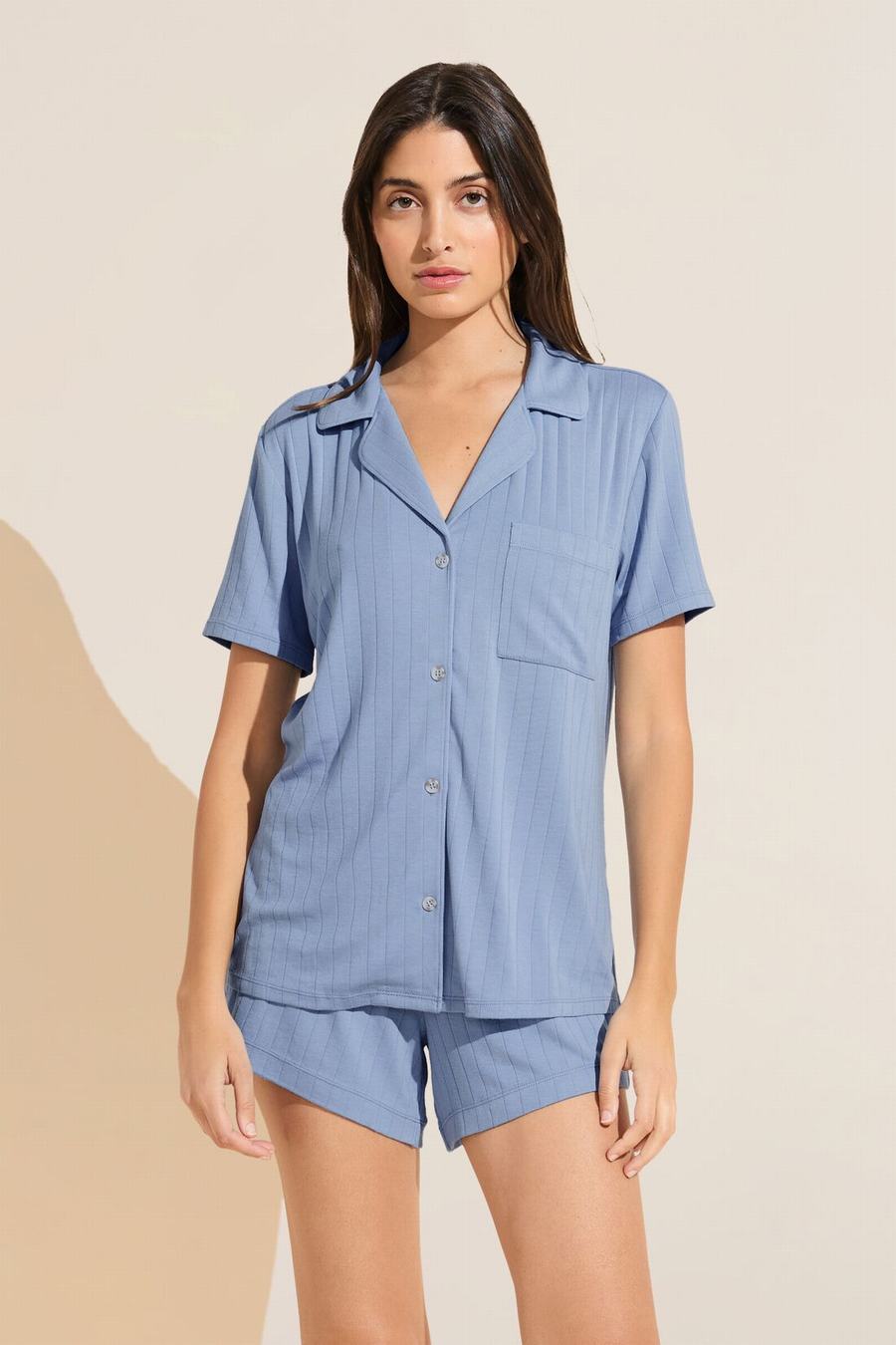 Eberjey Gisele TENCEL™ Modal Rib Relaxed Short PJ Set Donna Pigiama Blu | FJT3793VW