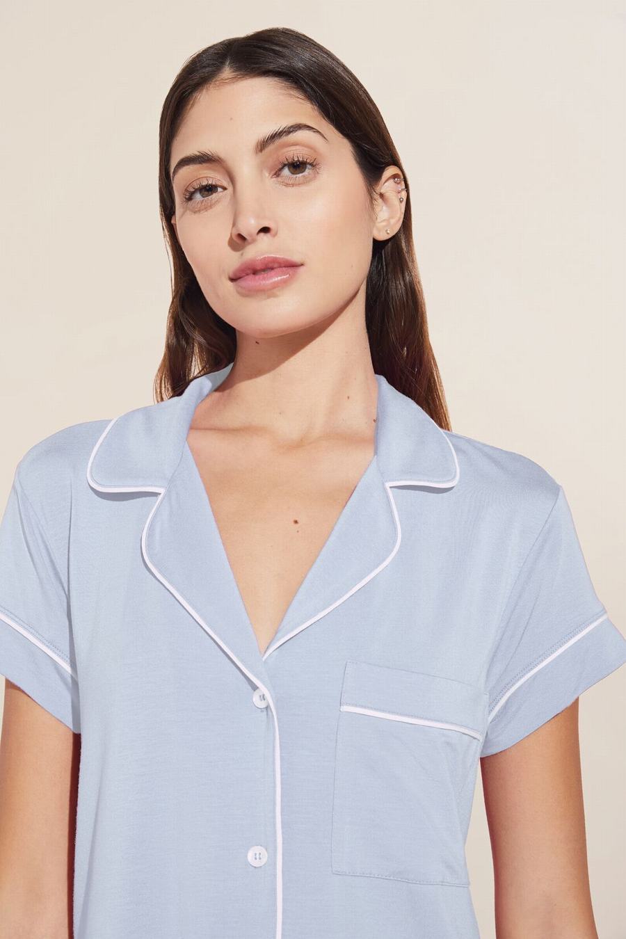 Eberjey Gisele TENCEL™ Modal Short Sleeve Cropped PJ Set Donna Pigiama Blu Bianche | GMJ9361BE