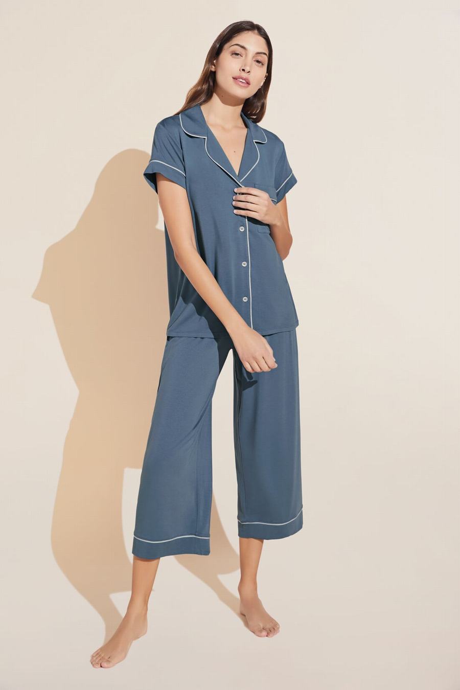 Eberjey Gisele TENCEL™ Modal Short Sleeve Cropped PJ Set Donna Pigiama Blu | BMC7098DR