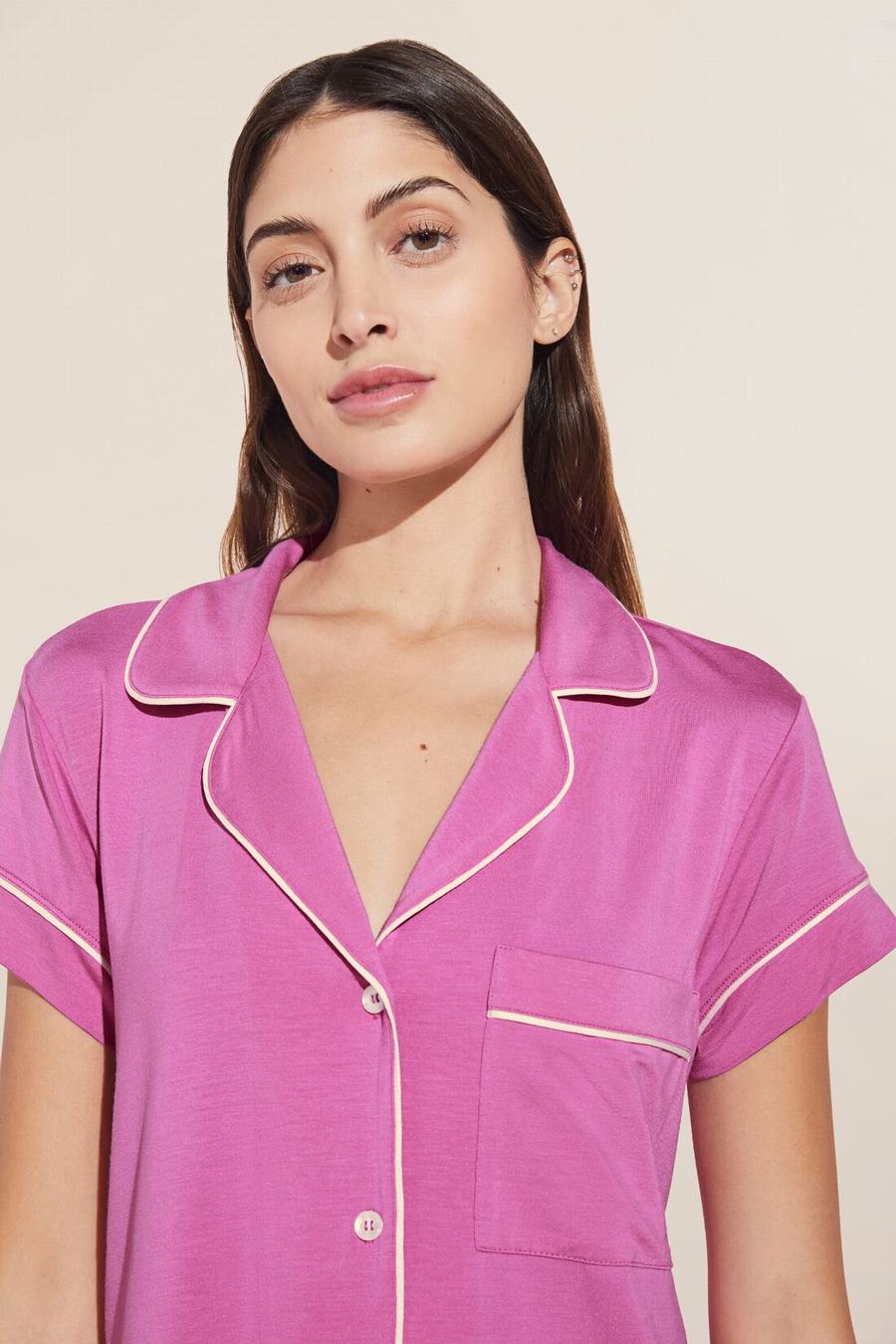 Eberjey Gisele TENCEL™ Modal Short Sleeve Cropped PJ Set Donna Pigiama Rosa Bianche | HKT2916OI