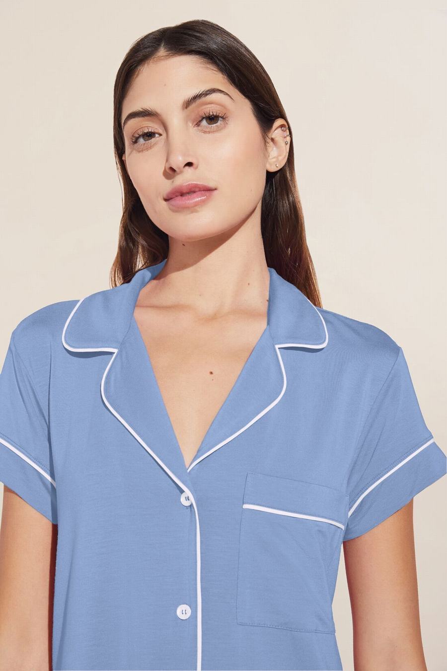 Eberjey Gisele TENCEL™ Modal Short Sleeve Cropped PJ Set Donna Pigiama Blu Bianche | XRQ6090HJ