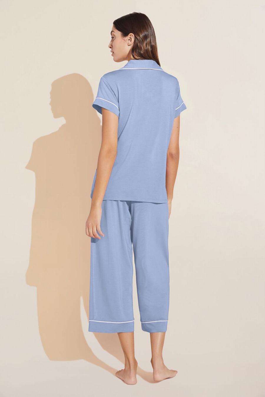 Eberjey Gisele TENCEL™ Modal Short Sleeve Cropped PJ Set Donna Pigiama Blu Bianche | XRQ6090HJ