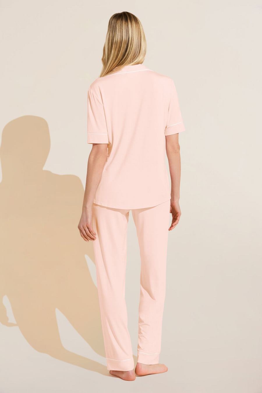 Eberjey Gisele TENCEL™ Modal Short Sleeve & Pant PJ Set Donna Pigiama Rosa Bianche | VQG5156RZ