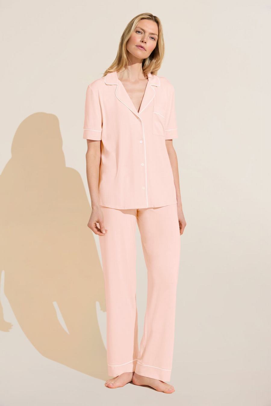 Eberjey Gisele TENCEL™ Modal Short Sleeve & Pant PJ Set Donna Pigiama Rosa Bianche | VQG5156RZ