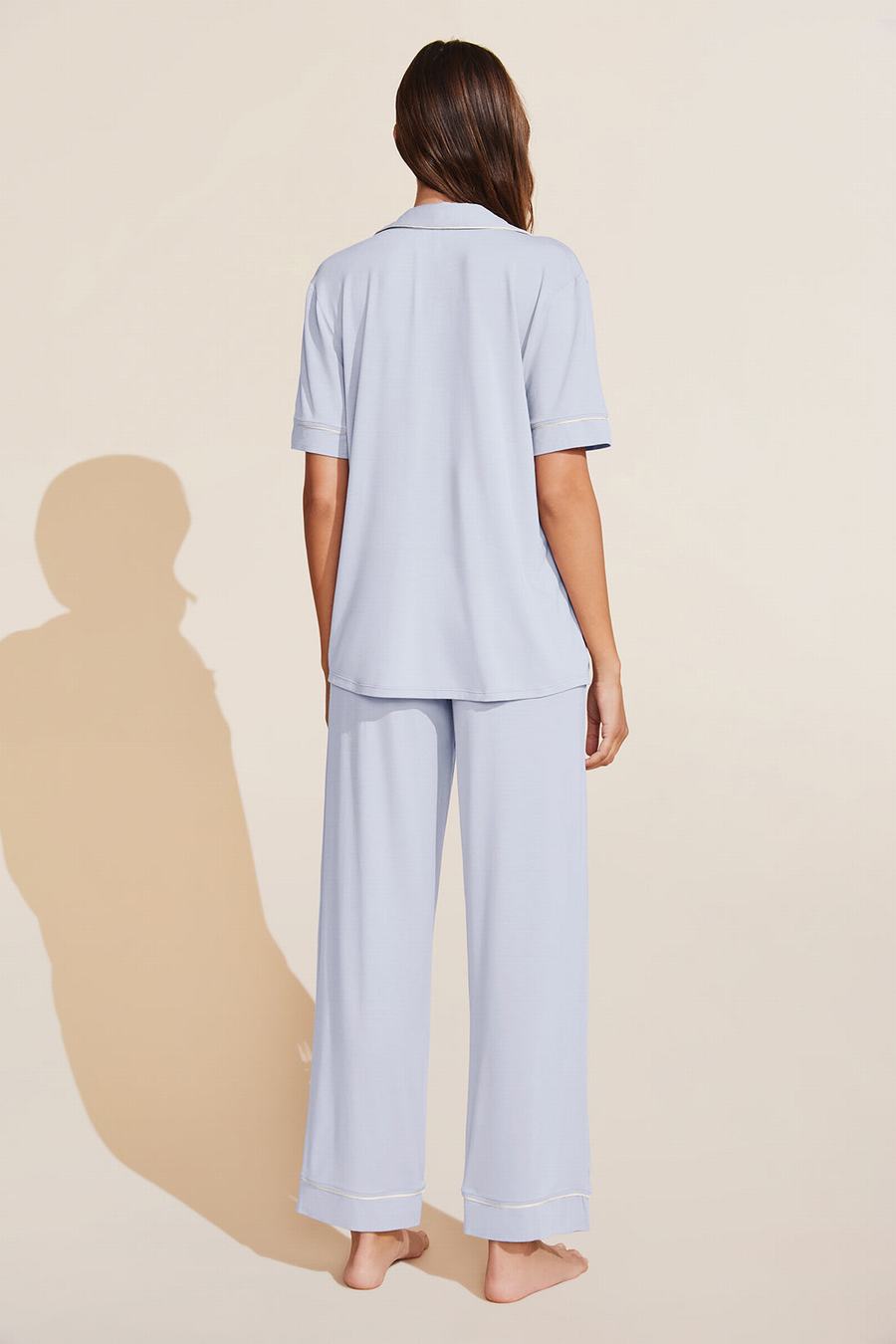 Eberjey Gisele TENCEL™ Modal Short Sleeve & Pant PJ Set Donna Pigiama Blu Bianche | AWV3726SI