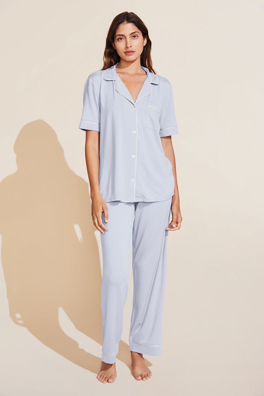 Eberjey Gisele TENCEL™ Modal Short Sleeve & Pant PJ Set Donna Pigiama Blu Bianche | AWV3726SI