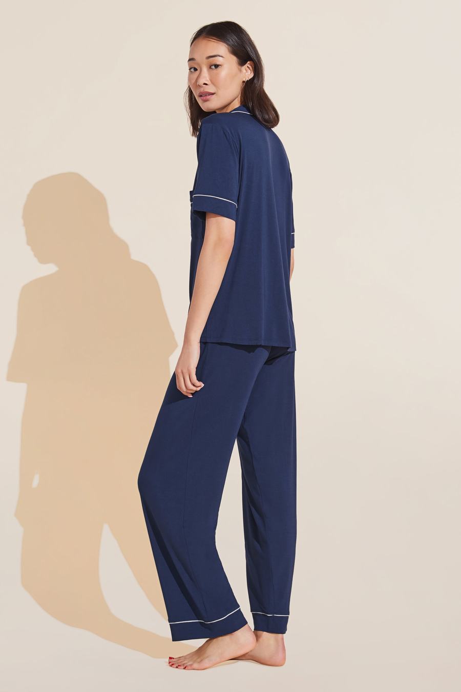 Eberjey Gisele TENCEL™ Modal Short Sleeve & Pant PJ Set Donna Pigiama Blu Marino Bianche | HSM1485IJ