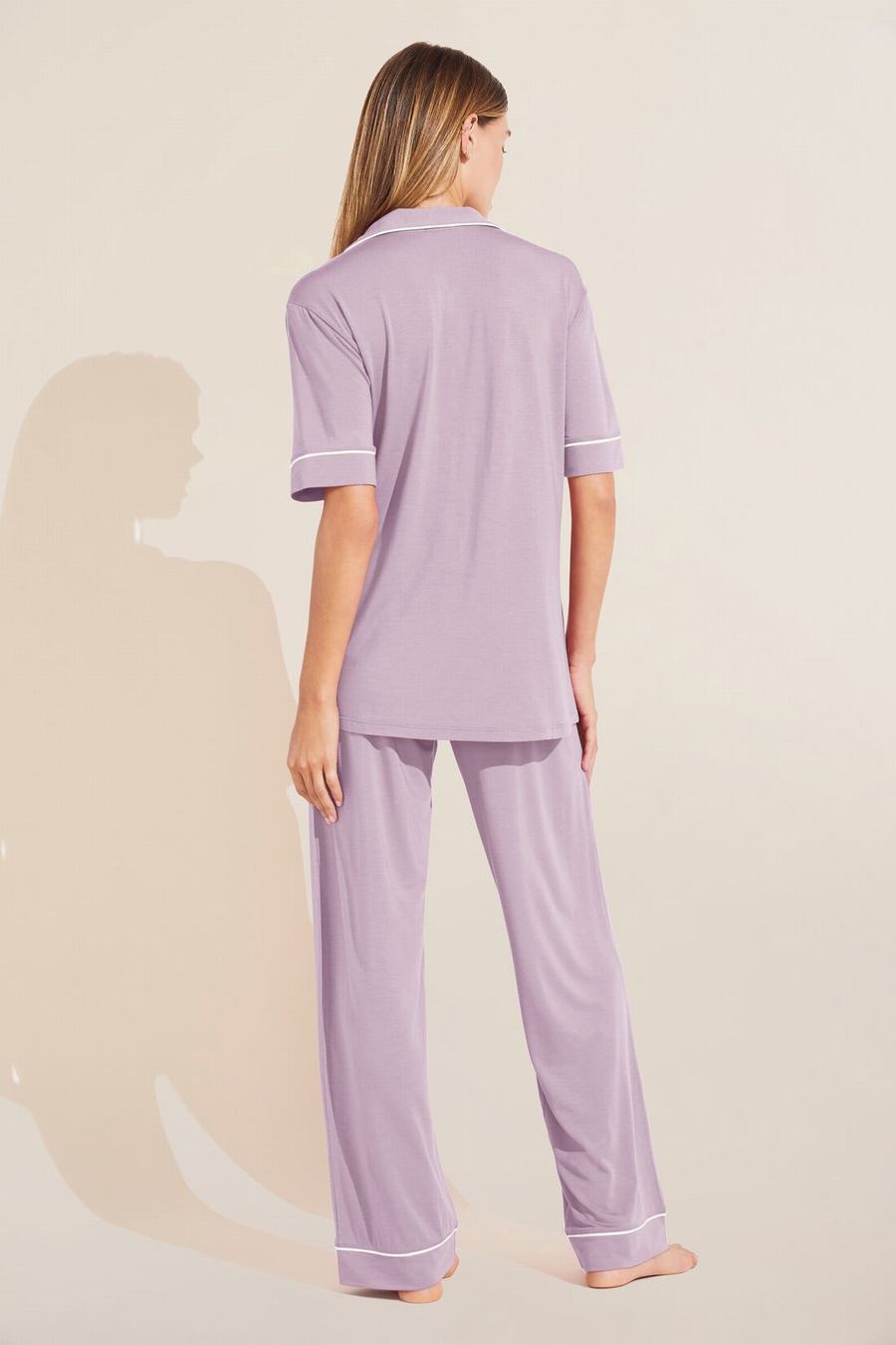 Eberjey Gisele TENCEL™ Modal Short Sleeve & Pant PJ Set Donna Pigiama Viola Bianche | TQH6047BN