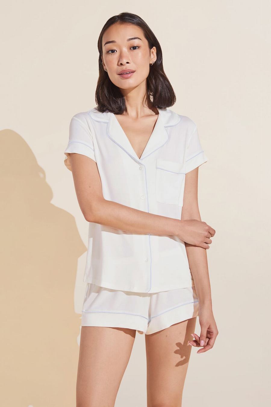 Eberjey Gisele TENCEL™ Modal Shortie Short PJ Set Donna Pigiama Bianche Blu | OKD973SB