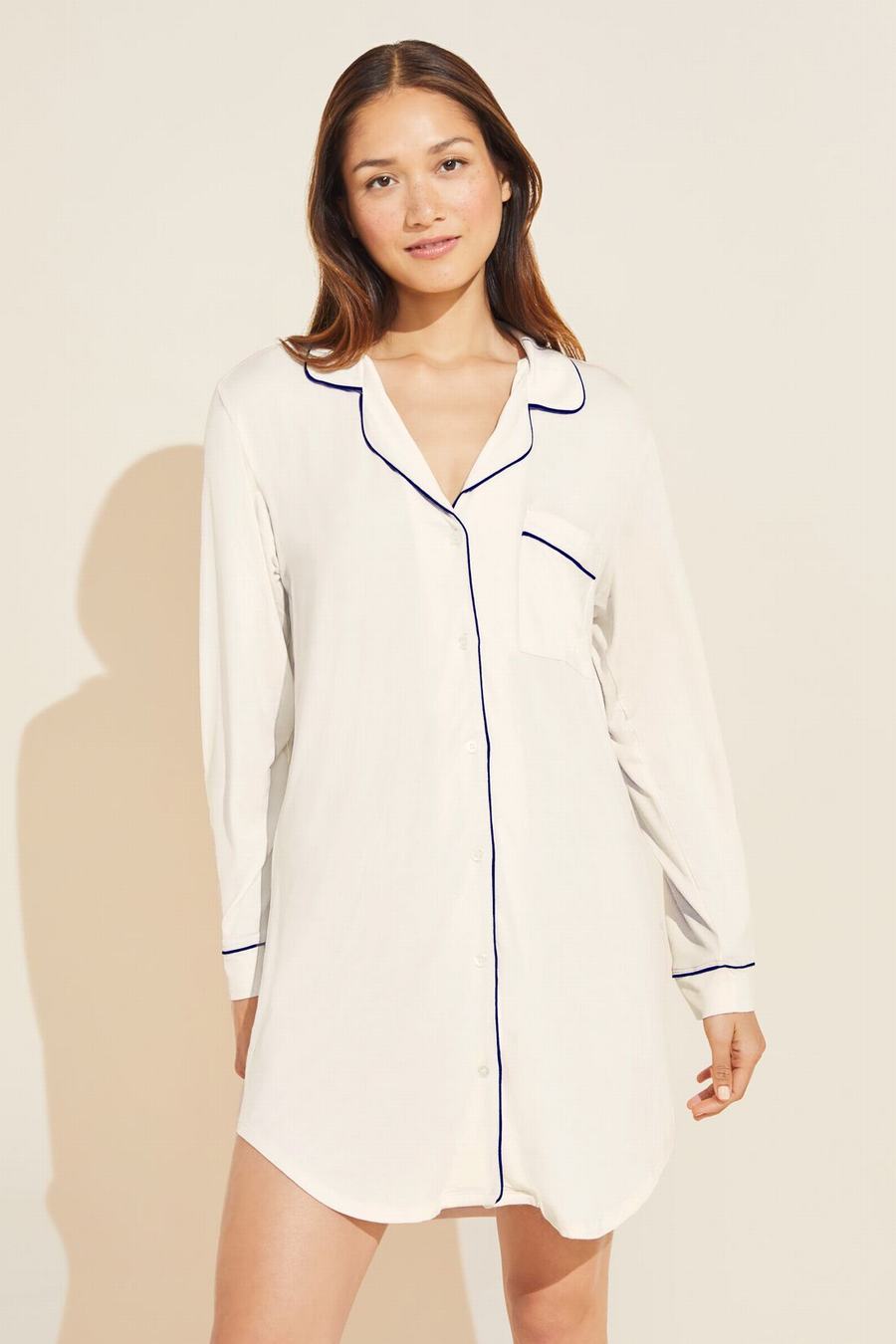 Eberjey Gisele TENCEL™ Modal Sleepshirt Donna Pigiama Bianche Blu Marino | QVO378OA