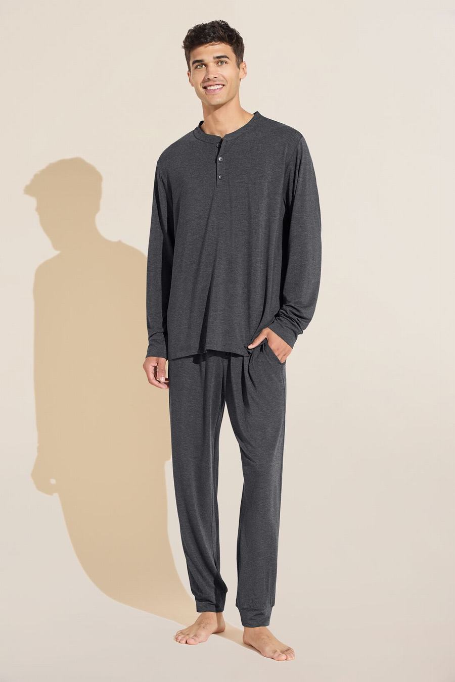 Eberjey Henry TENCEL™ Modal Long PJ Set Uomo Pigiama Grigie | OMO5695ZM