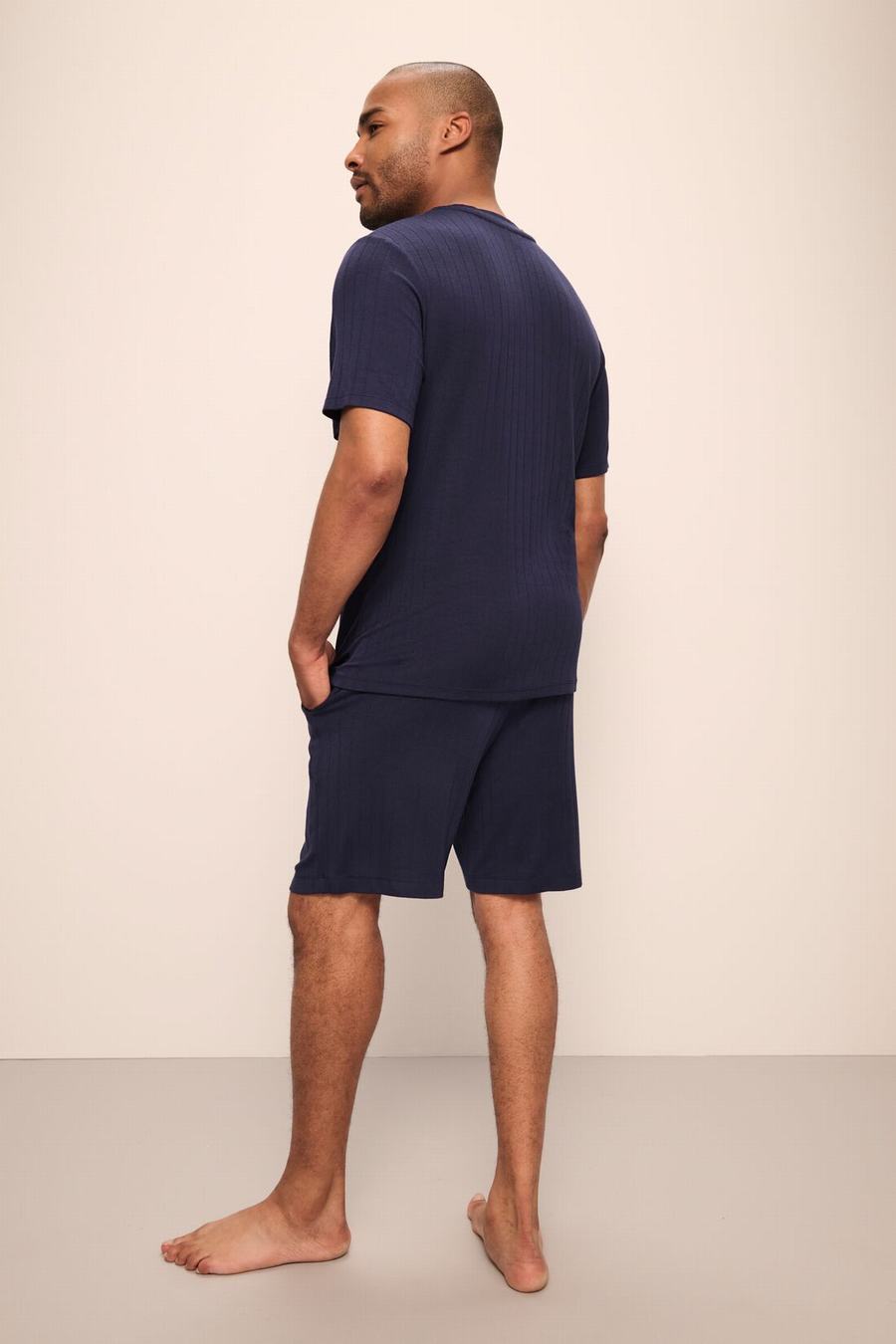 Eberjey Henry TENCEL™ Modal Rib Short PJ Set Uomo Pigiama Blu Marino | KVQ856IN