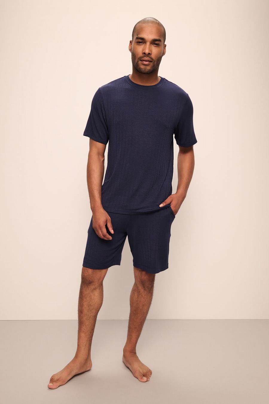 Eberjey Henry TENCEL™ Modal Rib Short PJ Set Uomo Pigiama Blu Marino | KVQ856IN