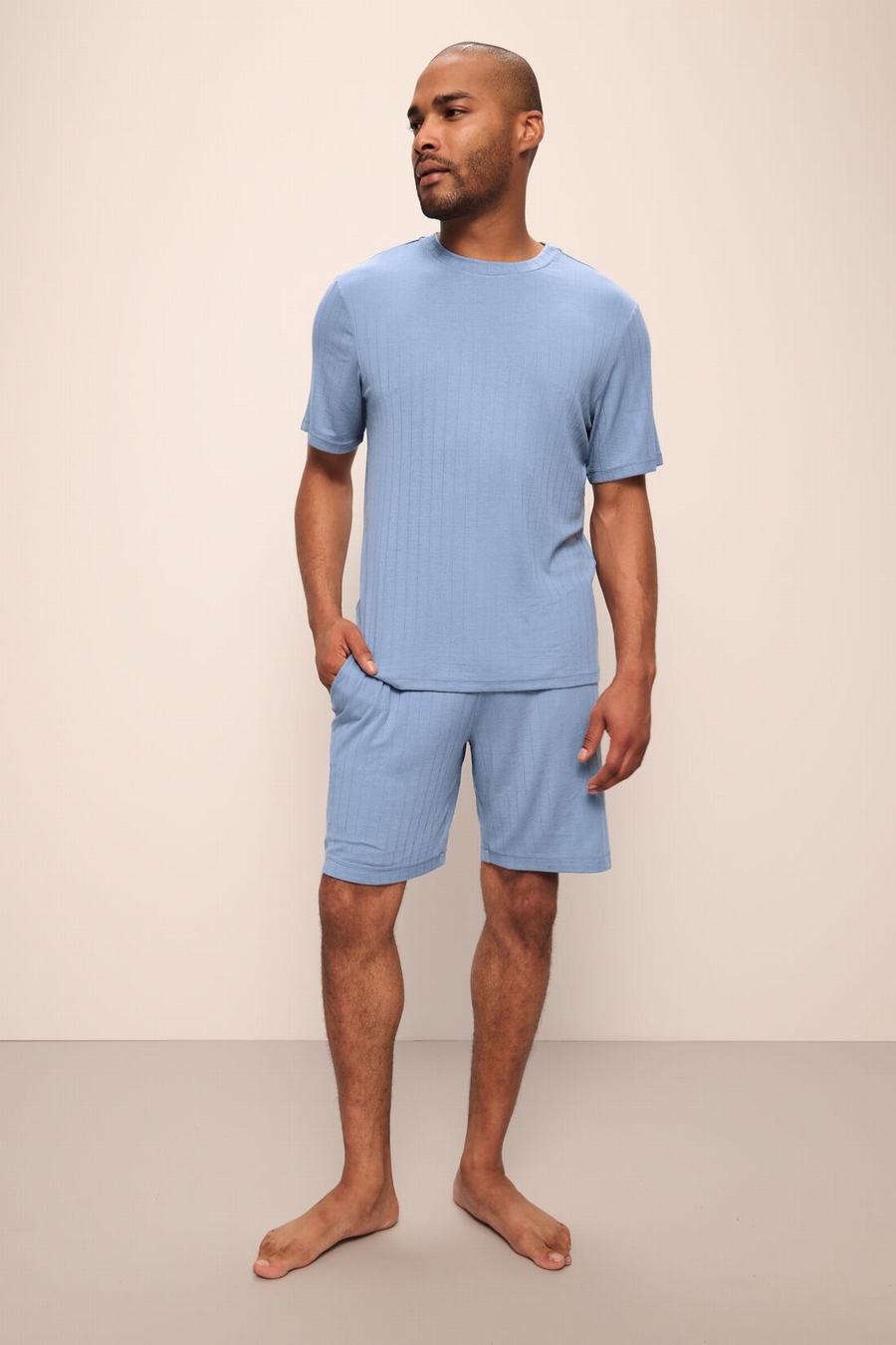 Eberjey Henry TENCEL™ Modal Rib Short PJ Set Uomo Pigiama Blu | VPQ4165BL