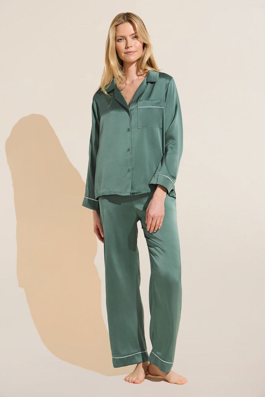 Eberjey Inez Washable Silk Long PJ Set Donna Pigiama Verdi | IIB4240PI