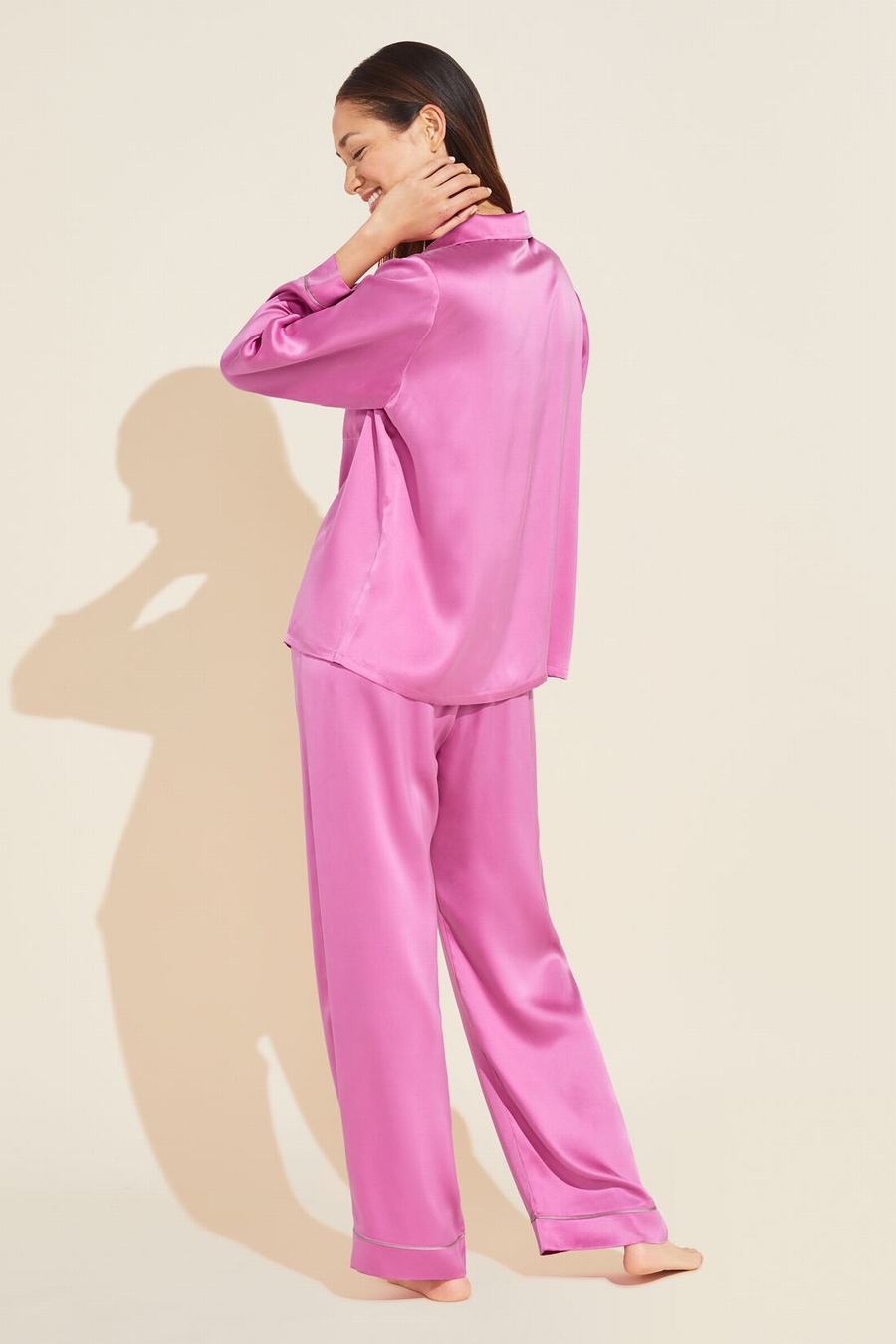 Eberjey Inez Washable Silk Long PJ Set Donna Pigiama Rosa Rosa | SHG5975KC