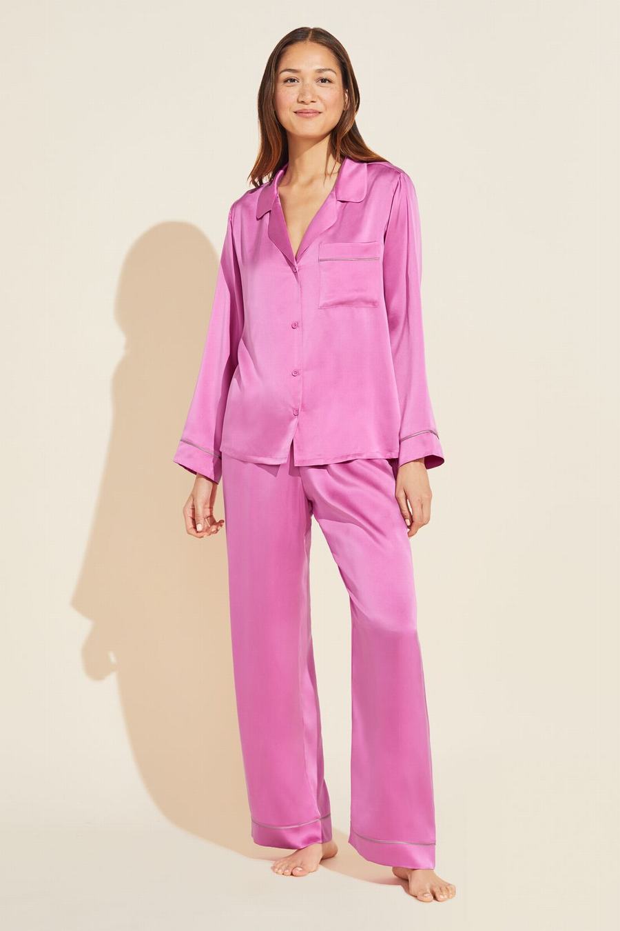 Eberjey Inez Washable Silk Long PJ Set Donna Pigiama Rosa Rosa | SHG5975KC