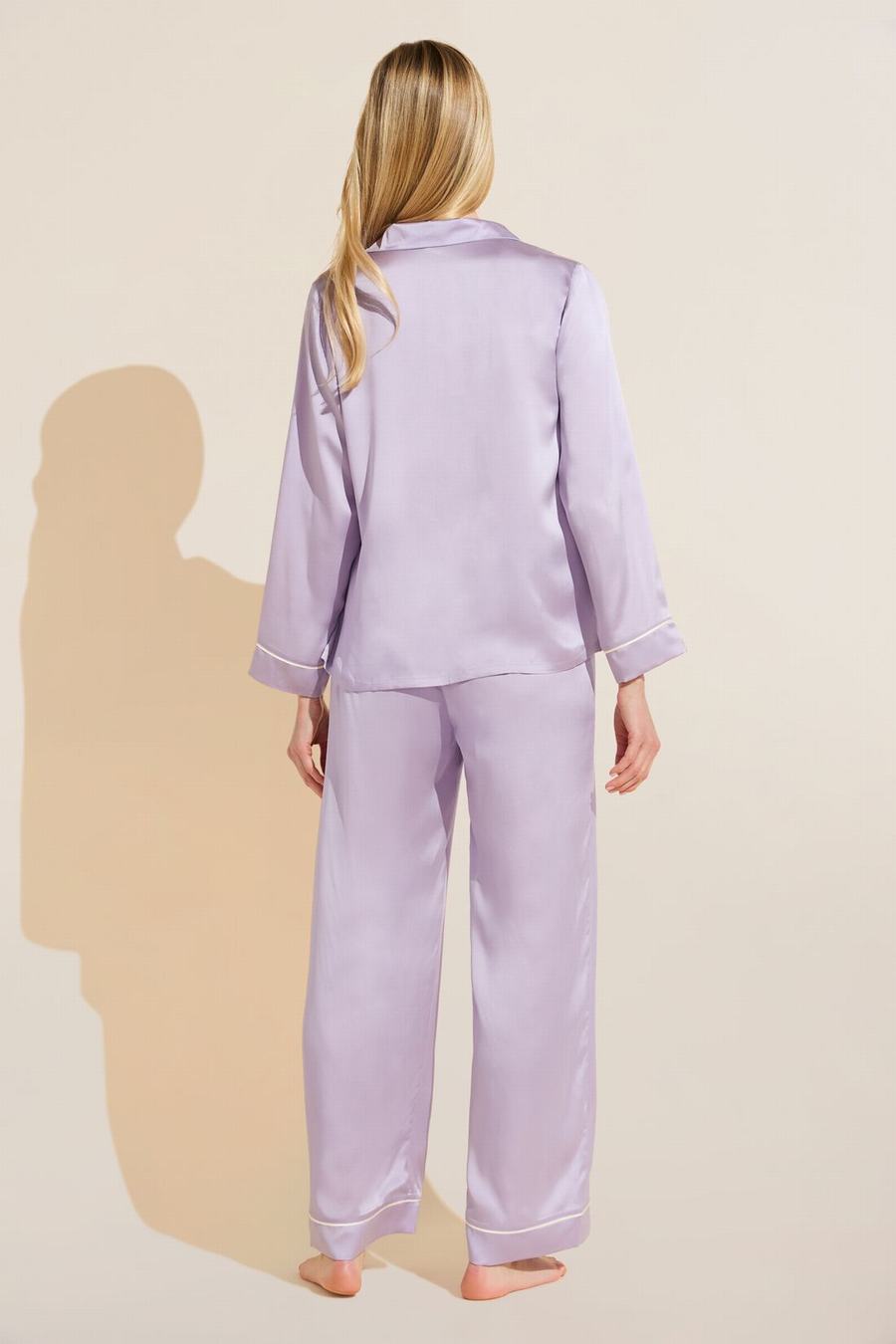 Eberjey Inez Washable Silk Long PJ Set Donna Pigiama Viola Bianche | QTP4540GF