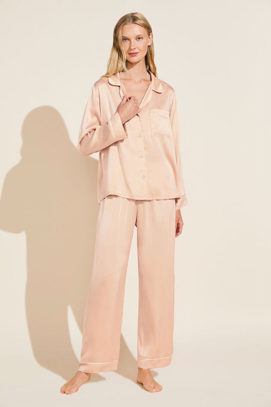 Eberjey Inez Washable Silk Long PJ Set Donna Pigiama Rosa Beige | OPA1448FE