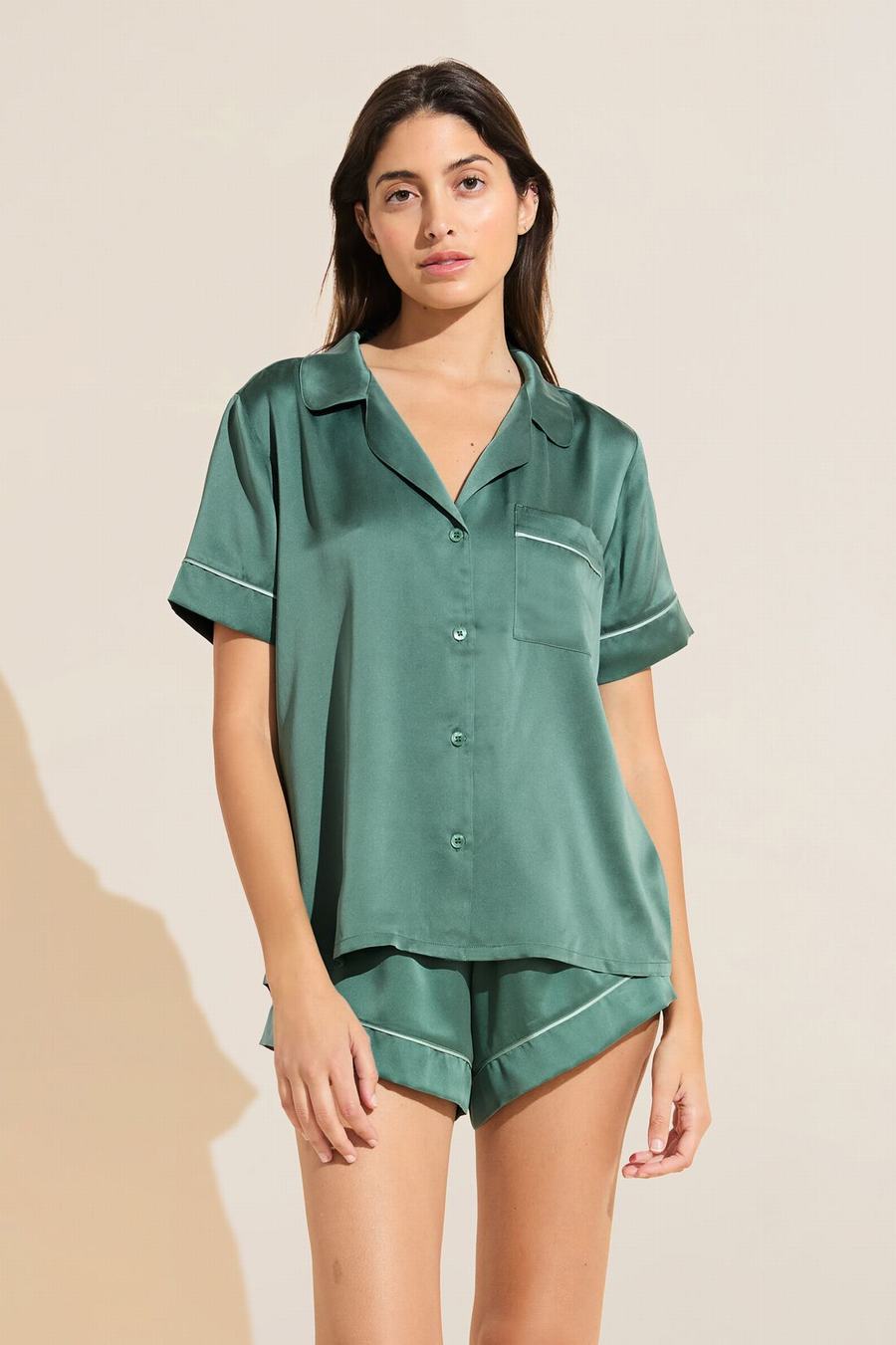 Eberjey Inez Washable Silk Short PJ Set Donna Pigiama Verdi Scuro | LXK6436ZS