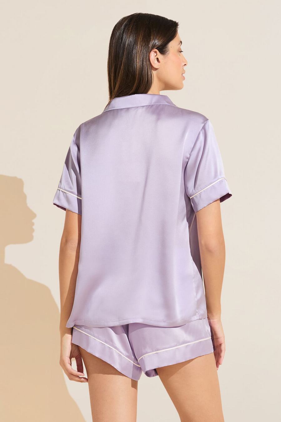 Eberjey Inez Washable Silk Short PJ Set Donna Pigiama Viola Bianche | NHY10028BD