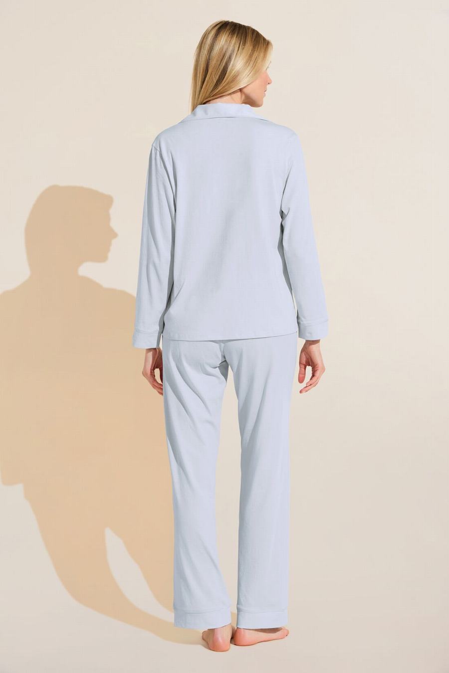 Eberjey Organic Pima Cotton Notch Collar Top & Pant PJ Set Donna Pigiama Blu | SCC9129AQ