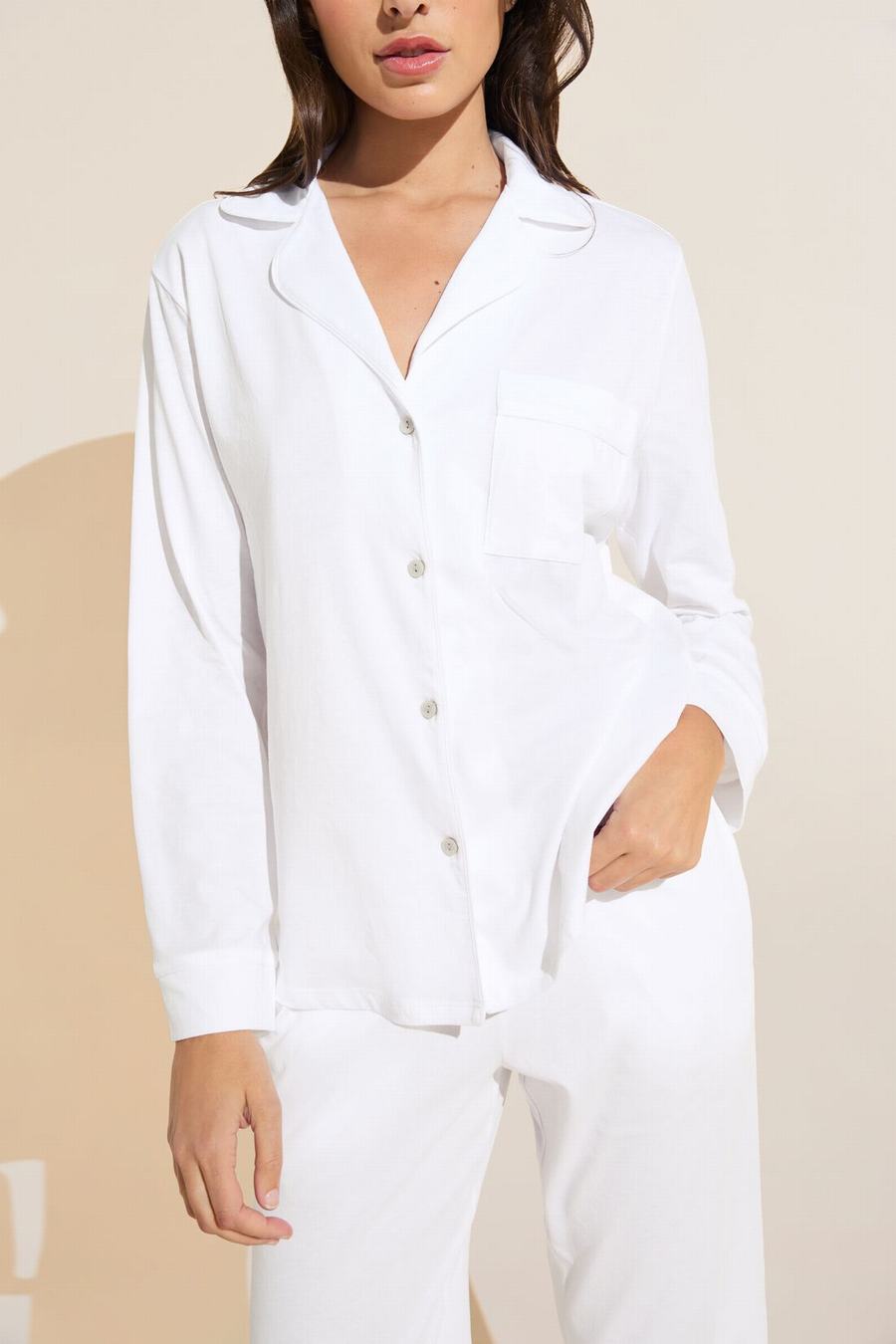 Eberjey Organic Pima Cotton Notch Collar Top & Pant PJ Set Donna Pigiama Bianche | YOU4788QU