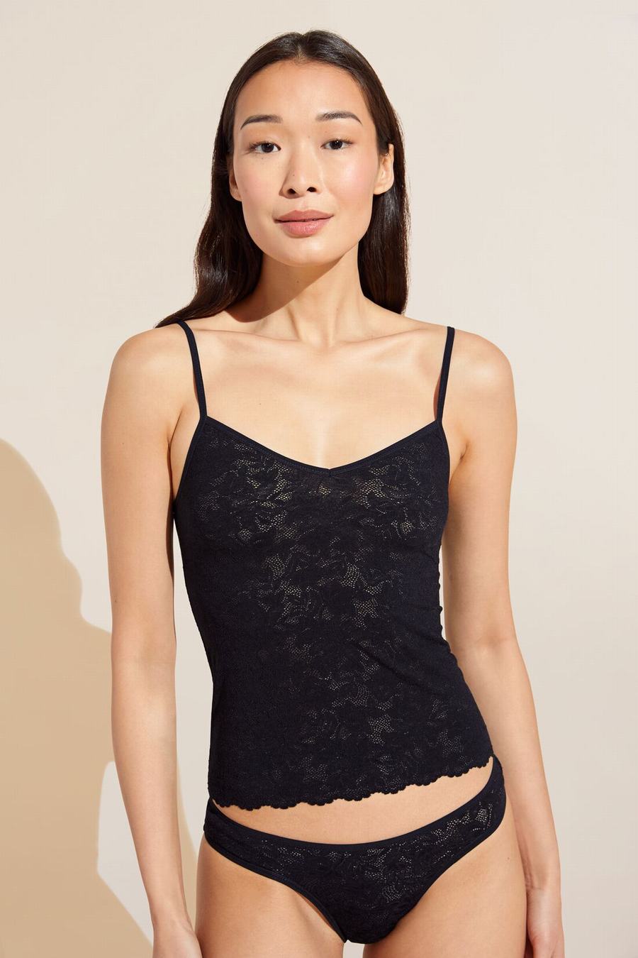 Eberjey Soft Stretch Recycled Lace Cami Donna Canotta Nere | IAZ185LI